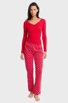 Женская красная пижама (лонгслив, брюки) MISKITA Красный S Etam 6556389
