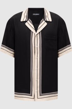 Черная рубашка из шелка с контрастным окантованием