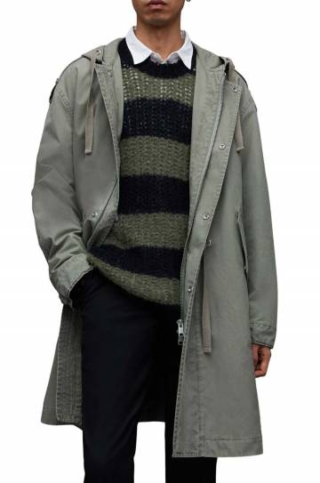 Хлопковое пальто AllSaints Comiso цвет зелёный переходное Хлопковое пальто AllSaints Comiso цвет зелёный переходное