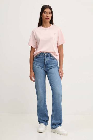 Хлопковая футболка Guess Jeans женская цвет розовый W4YI05 K8HM0 Хлопковая футболка Guess Jeans женская цвет розовый W4YI05 K8HM0