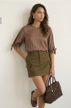 Блузка-сорочка regular fit з домішкою віскози - бежевий