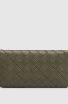 Кожаный кошелек Intrecciato цвета хаки