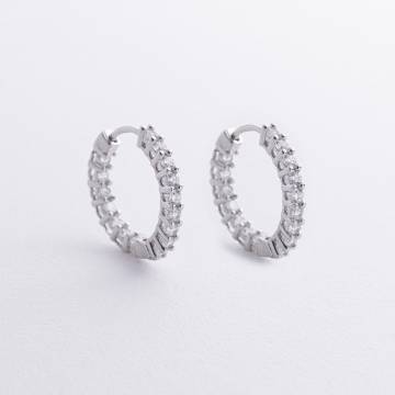 Серебряные серьги - кольца с фианитами 123426 Серебряные серьги - кольца с фианитами 123426