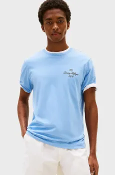 Мужская голубая футболка OUTLINE FLAG SCRIPT Голубой M Tommy Hilfiger MW0MW39360