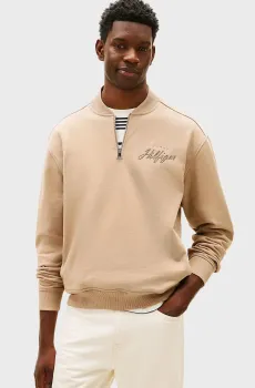 Мужская бежевая спортивная кофта MODERN ATH GRAPHIC 1/4 CREW Бежевый XL Tommy Hilfiger MW0MW41432