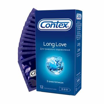 Презервативы латексные с силиконовой смазкой Contex Long Love с анестетиком, 12 шт Презервативы латексные с силиконовой смазкой Contex Long Love с анестетиком, 12 шт
