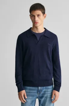 Мужское темно-синее льняное поло COTTON LINEN OPEN Синий L Gant 8050193