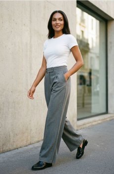 Штани wide leg з декоративним поясом - темно-сірий