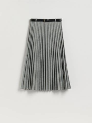 Reserved - Плісирована міді-спідниця з поясом - світло-сірий - YT120-09X