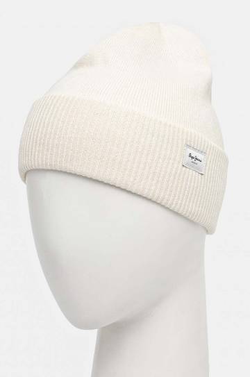 Шапка с примесью шерсти Pepe Jeans YELA HAT цвет бежевый из тонкого трикотажа PL040360 Шапка с примесью шерсти Pepe Jeans YELA HAT цвет бежевый из тонкого трикотажа PL040360