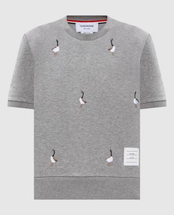 Серая меланжевая футболка с вышивкой