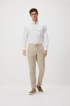 Reserved - Штани carrot fit із додаванням льону - бежевий - 537GC-80M