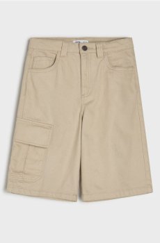 Бавовняні джинси wide leg 3/4 - нюдовий