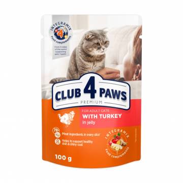 Влажный корм для взрослых кошек Club 4 Paws Premium с индейкой в желе, 100 г Влажный корм для взрослых кошек Club 4 Paws Premium с индейкой в желе, 100 г