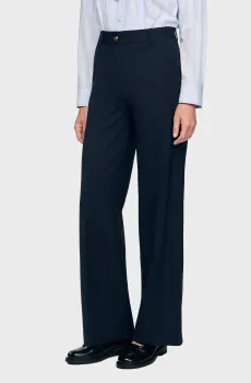 Женские темно-синие шерстяные брюки в полоску Синий 36 Sandro SFPPA01775_Navy Blue