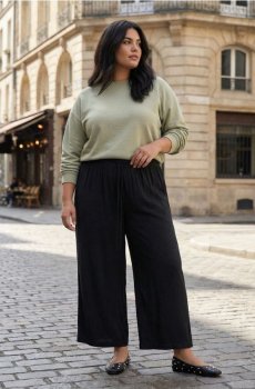 Віскозні штани широкого крою - чорний