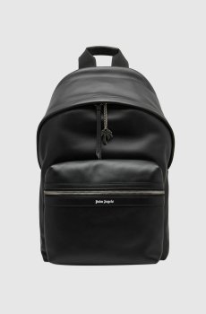 Черный кожаный рюкзак с логотипом