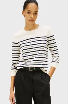 Женский белый джемпер в полоску JERSEY FINE Белый S Tommy Hilfiger WW0WW44984