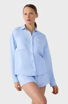 Женская голубая льняная рубашка ISAME Голубой L Etam 6550936