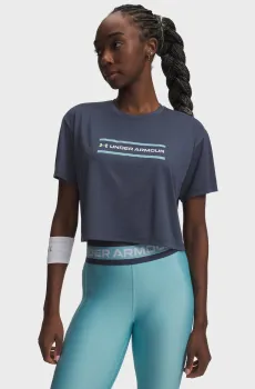 Женская темно-серая футболка Tech Branded Crop SS Серый S Under Armour 6009987-044