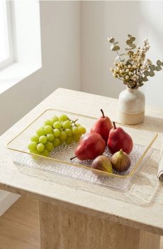 Сервірувальна таця з декоративним золотим обідком - clear