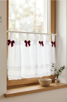 Комплект коротких фіранок із декоративними бантиками 2 pack - червоний