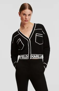 Женский черный кардиган SHORT LOGO CARDIGAN Черный XS Karl Lagerfeld 231W2011