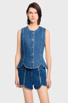 Женский синий джинсовый топ Синий XS Sandro SFPTO00837_Blue Jean