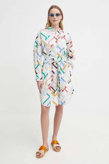 Хлопковое платье Tommy Hilfiger цвет белый mini расклешённое WW0WW41960 Хлопковое платье Tommy Hilfiger цвет белый mini расклешённое WW0WW41960