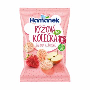 Детские органические рисовые хлебцы Hamanek Клубника и яблоко, с 8 месяцев, 35 г Детские органические рисовые хлебцы Hamanek Клубника и яблоко, с 8 месяцев, 35 г