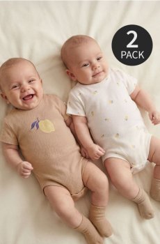 Бавовняні боді з мотивом лимонів 2 pack - бежевий