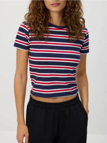 Reserved - Коротка футболка у смужку - темно-синій - 542GA-59X