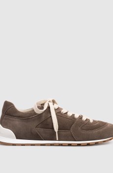 Коричневые замшевые кроссовки с фактурным логотипом