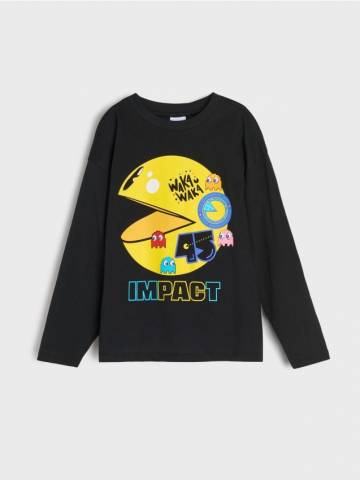 Бавовняна футболка з принтом Pacman - чорний Бавовняна футболка з принтом Pacman - чорний