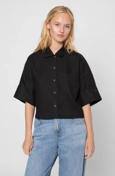 Женская черная льняная рубашка Черный S PRPY PWLSTKAUA0027
