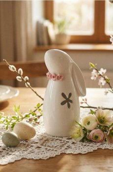 Великодня керамічна фігурка зайця з вирізом - білий