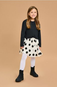 Сукня з довгими рукавами та тюлевою спідницею в горох - антрацитовий