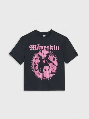 Бавовняна футболка з принтом Maneskin - чорний Бавовняна футболка з принтом Maneskin - чорний
