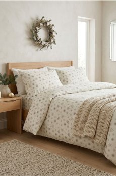 Різдвяний комплект постільної білизни з мотивом сніжинок - кремовий