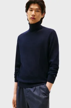 Мужской темно-синий шерстяной гольф FINE MERINO ROLL Синий L Tommy Hilfiger MW0MW40905