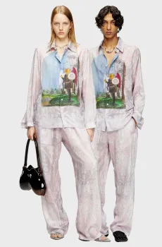 Пудровая рубашка с узором S-SIMPLY-A-AJFW (унисекс) Розовый 50 Diesel A18468 0AJFW