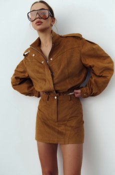 Спідниця міні із екозамші у відтінку кемел