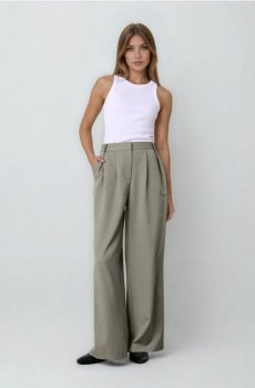 Штани wide leg - темно-зелений