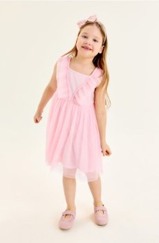 Сукня з тюлю з воланами - рожевий