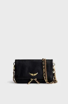 Женский черный кожаный клатч Rock Nano Черный ONESIZE ZADIG&VOLTAIRE LWBA03975_BLACK GOLD
