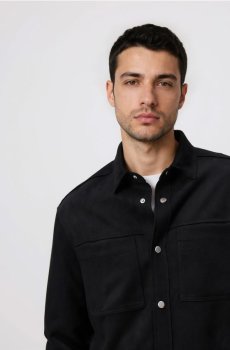 Reserved - Сорочкова куртка з екошкіри під замшу - чорний - 527EF-99X