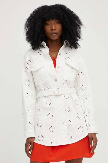 Джинсовая куртка Answear Lab женская цвет бежевый переходная oversize Джинсовая куртка Answear Lab женская цвет бежевый переходная oversize