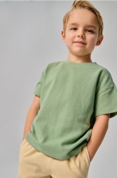 Футболка з структуральної вязки ottoman з коротким рукавом - пильно-зелений