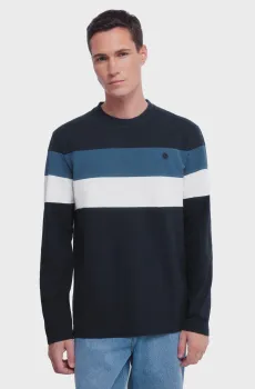 Мужской темно-синий лонгслив в полоску Синий XXL SPRINGFIELD 8832424