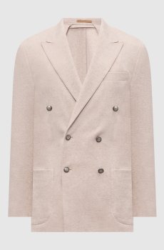 Бежевый двубортный жакет